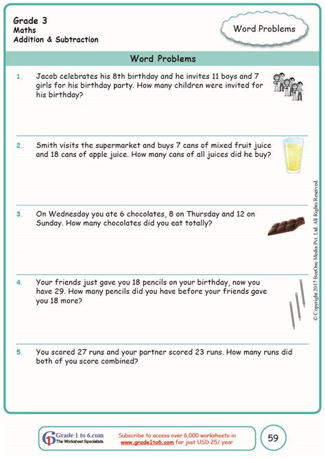 Addition Word Problems Worksheets for Grade 3 .